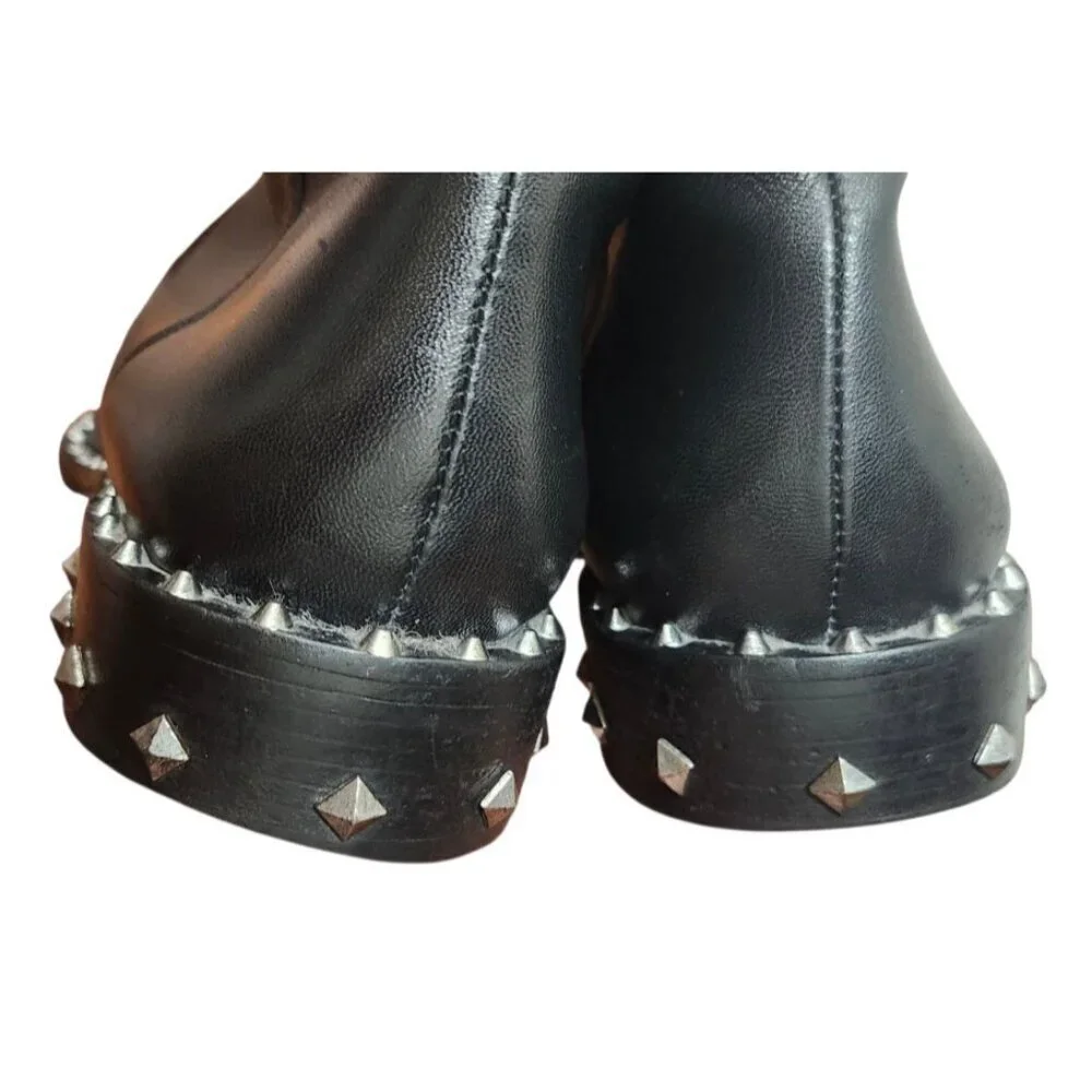 Schutz Black Leather Studded Ankle Boots Women’s 9.5B Rocker Moto Booties Brazil